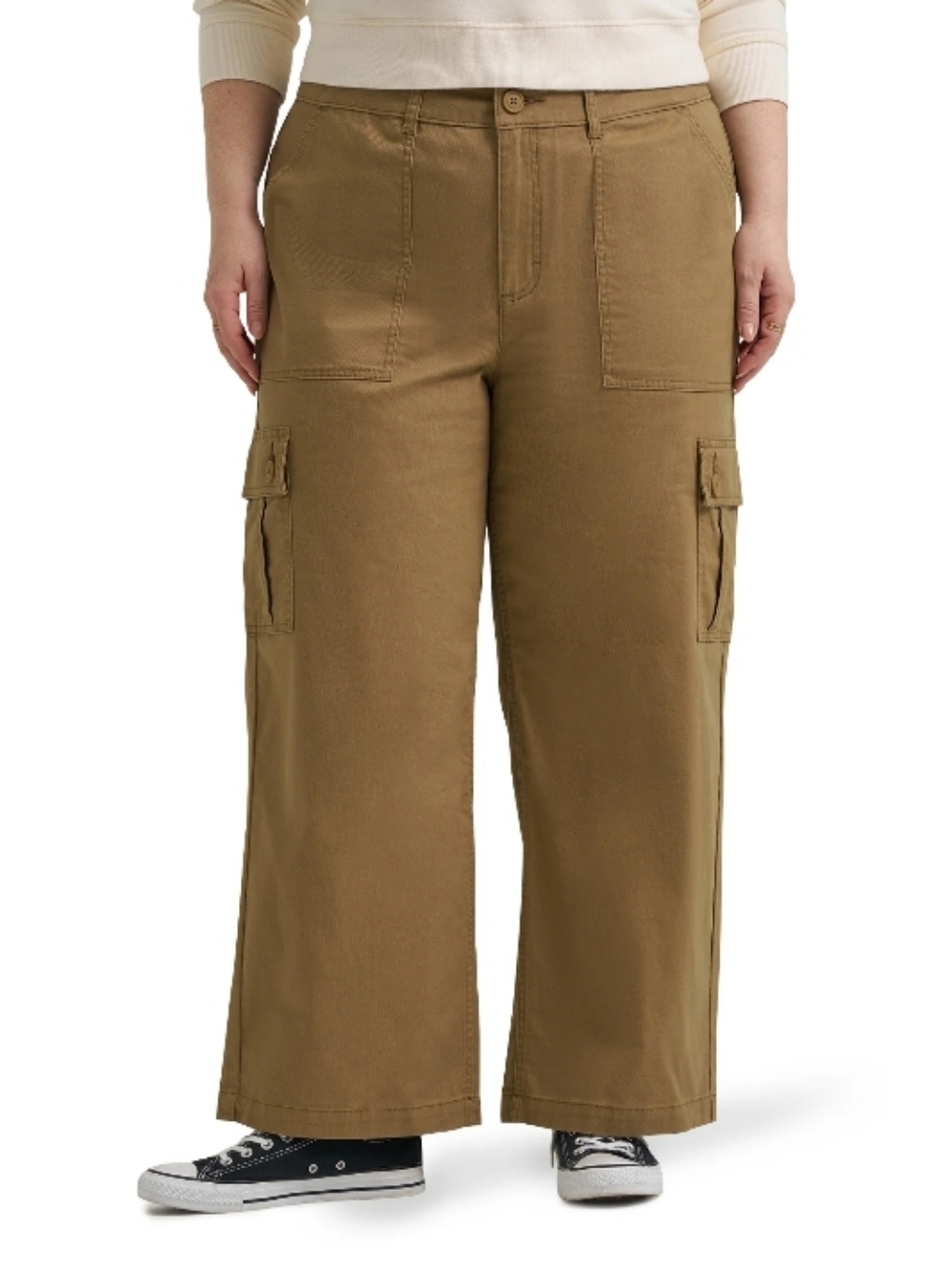 Lee Heritage 98% Cotton Loose Straight Cargo Khaki Pants Women Size 16